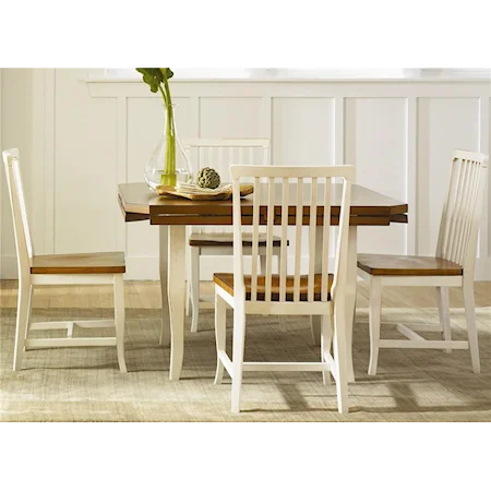 Casual 5-Piece Dining Set with Slatted Back Dining Chairs